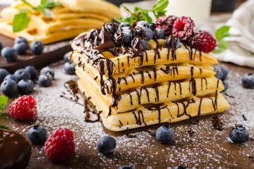 Waffles with berries homemade