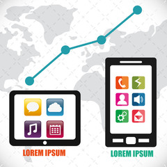 smartphone tablet infographic map mobile apps application online icon set. Colorful and flat design. Vector illustration