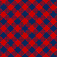 Blue red check diagonal textile seamless pattern