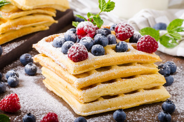 Waffles with berries homemade