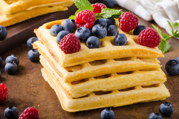 Waffles with berries homemade
