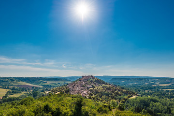Cordes-sur-Ciel, France from eastern viewpoint - obrazy, fototapety, plakaty