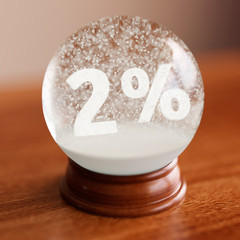 Snow globe with 2 percent discount title inside