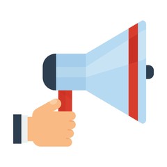 Megaphone in hand. Conceptual image information transfer. Elements for sites, brochures, flayers, posters and info graphics. Cartoon flat vector illustration. Objects isolated on a white background.