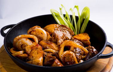 pan fried meat with onion