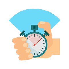 Stopwatch in hand. Elements for sites, advertising brochures, flyers, posters and info graphics. Cartoon flat vector illustration. Objects isolated on a white background.