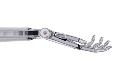 Metal Robotic Hand Side View 3d Illustration Isolated on White