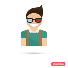 Man watching 3D movie color flat icon