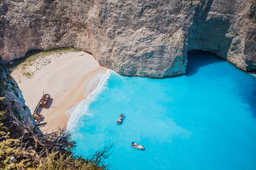 Amazing Navagio beach (shipwreck beach) on Zakynthos. Ionian island in Greece