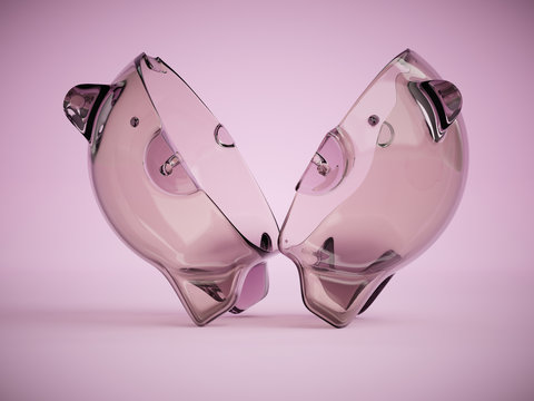 Empty Clear Glass Piggy Bank Cut In Half 3d Illustration