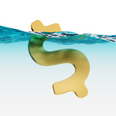 US Dollar Sign Split Level Open Water 3d Illustration