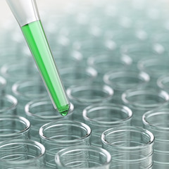 Dropping green liquid in test-tubes