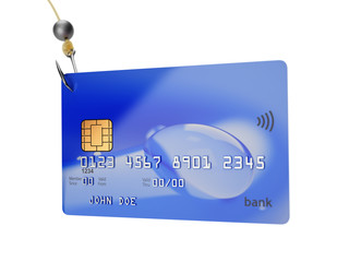 Credit card on hook 3d illustration fraud isolated on white