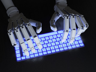 Robot typing on keyboard
