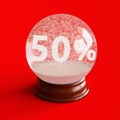 Snow globe with 50 percent discount title inside