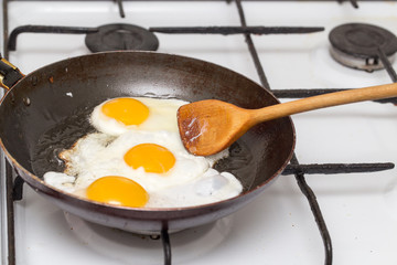 Fried egg in a frying pan