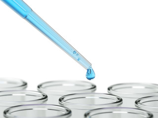 Dropping blue liquid in test-tubes