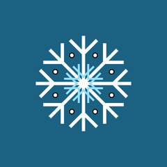 White blue black winter snowflake on blue background. End of year christmas and sale season.