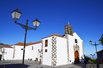 Beautiful street with old church in Vilaflor mountain village in Tenerife,Canary Islands,Spain.