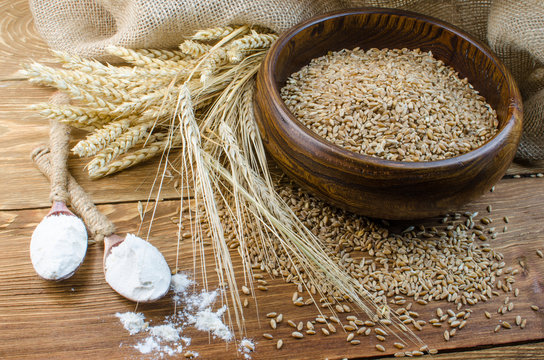 Spikes Of Wheat And Refined Grains.