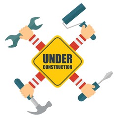 under construction hands tools