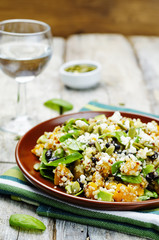 pumpkin quinoa black beans spinach Feta salad with pumpkin seeds