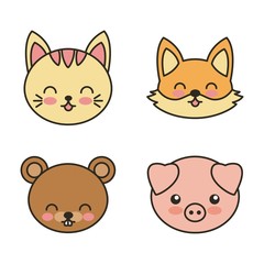 set animals cute tender isolated icon