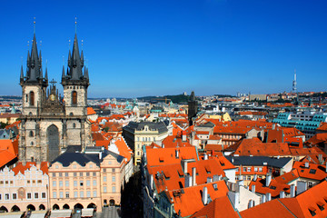 Fototapeta na wymiar Aerial view of Prague from center of city. Prague, Czech Republi