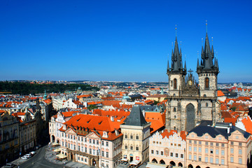 Naklejka na ściany i meble Cityscape of Prague with tyn church, Czech