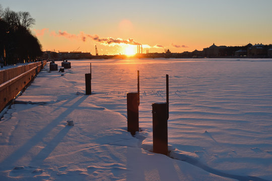 Sunset On The Neva River At The Admiralty Embankment