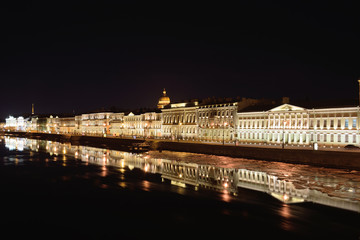 Night view on English embankment and Neva river