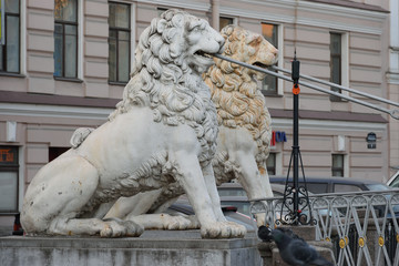 Lions at Lion's bridge across the Griboyedov cana