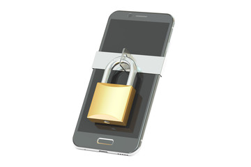 smartphone with padlock, security concept. 3D rendering