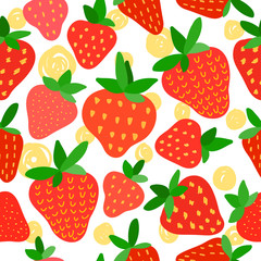 Bright red strawberry seamless pattern background. Summer time theme