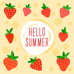Summer time card. Bright handmade strawberry.