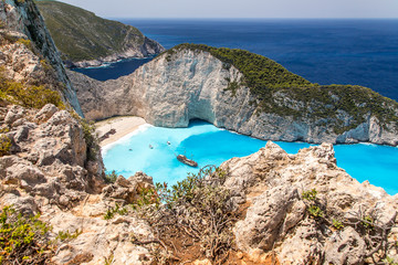 Fototapeta premium Amazing Navagio beach (shipwreck beach) on Zakynthos. Ionian island in Greece