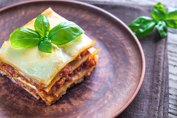 Portion of classic lasagne