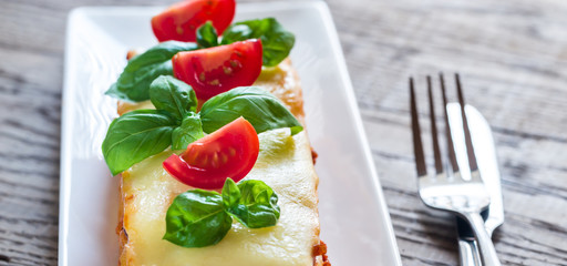 Portion of classic lasagne