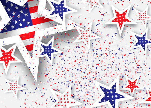 Origami Stars and stripes on grey background with dot. Abstract american flag. Vector illustration. Poster Template.