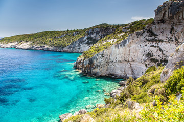 View from Skinari belvedere on Blue Caves. Zakynthos Island.