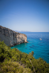 View from Skinari belvedere on Blue Caves. Zakynthos Island.