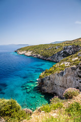 Fototapeta na wymiar View on Xigia Beach on Zakynthos. Sulphur and collagen springs, Ionian Island, Greece