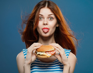 woman and a burger