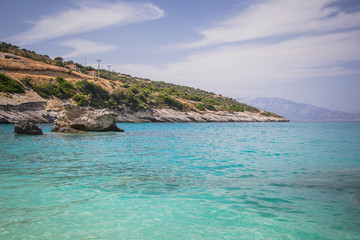 Naklejka premium View on Xigia Beach on Zakynthos. Sulphur and collagen springs, Ionian Island, Greece