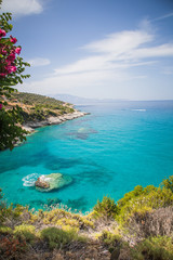 View on Xigia Beach on Zakynthos. Sulphur and collagen springs, Ionian Island, Greece