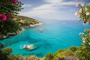 View on Xigia Beach on Zakynthos. Sulphur and collagen springs, Ionian Island, Greece