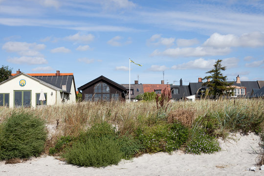 beautiful beach with apartment houses in the south of sweden
