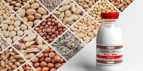 Vegan nuts milk bottle. 3d illustration