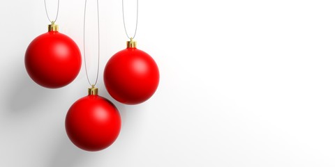 Christmas balls on white background with copy space. 3d illustration