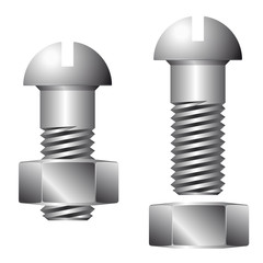 Screw with nut isolated on white background.